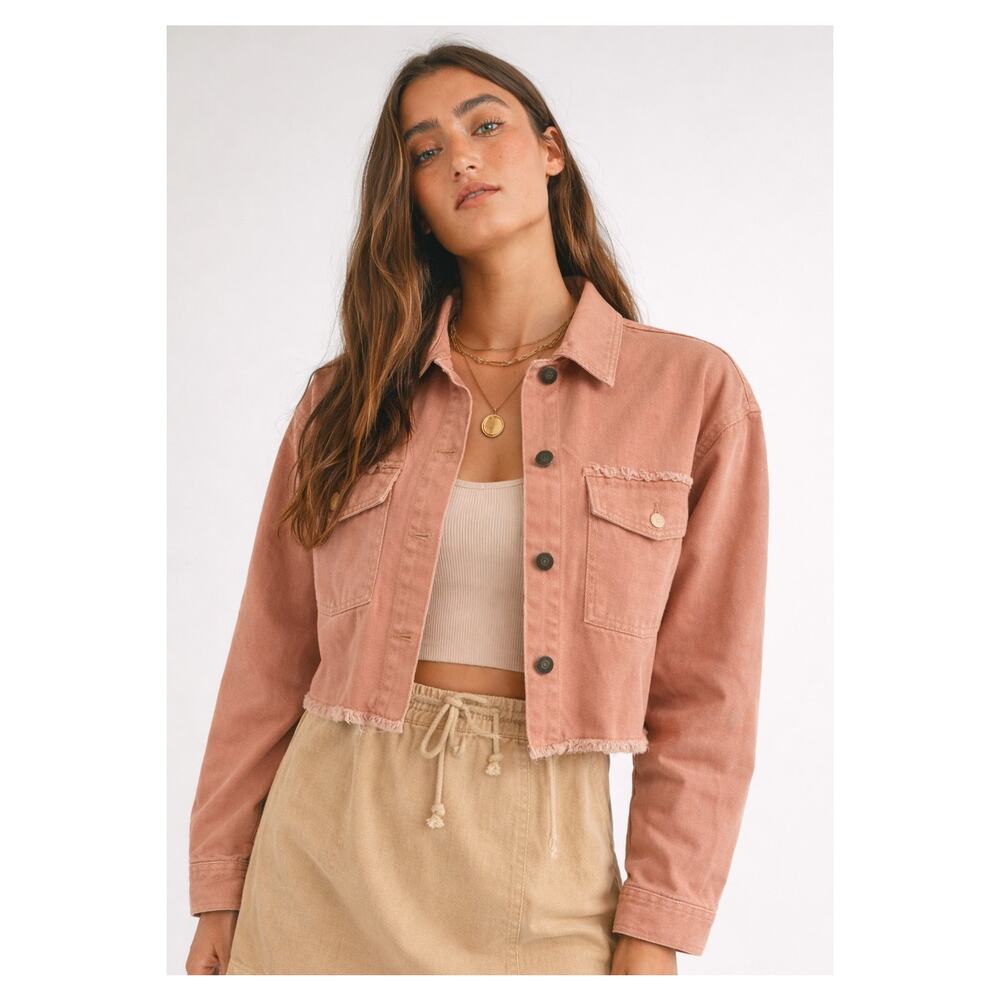 Cotton:On Terracotta Raw Hem Cropped Lightweight Denim Jacket Size 8 Boho Casual